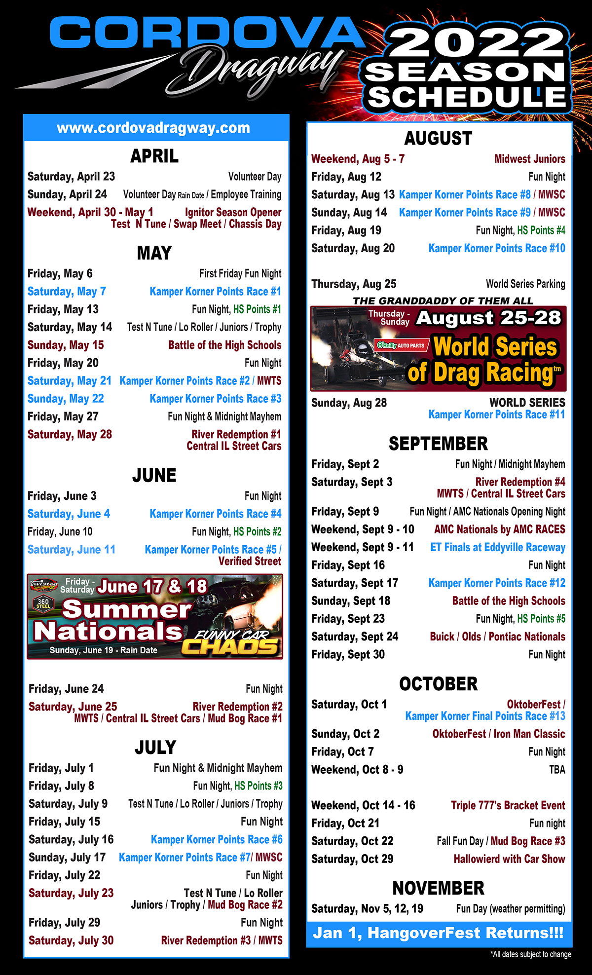 Cordova Dragway Presents Their 2022 Schedule Cordova Dragway